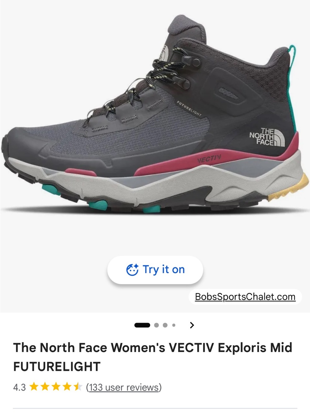 The North Face Women's VECTIV Exploris Mid FUTURELIGHT Hiking Shoes - Gray/Pink - Picture 1 of 5